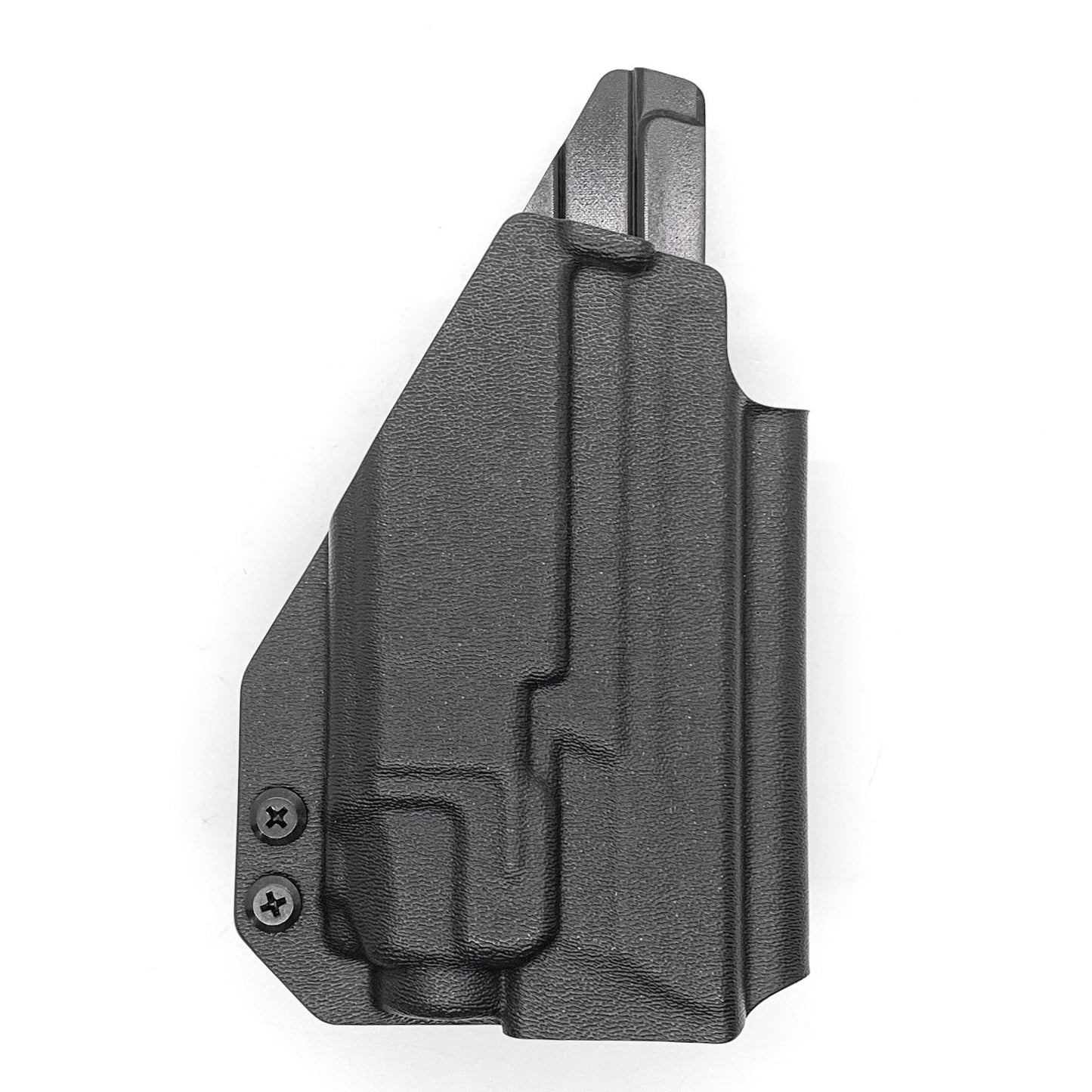 For the best KYDEX OWB Outside Waistband Kydex holster designed to fit the Smith & Wesson EQUALIZER with Streamlight TLR-8 or TLR-8A weapon-mounted light, shop Four Brothers Holsters. Full sweat guard adjustable retention minimal material and smooth edges to reduce printing.  Equalizer S&W TLR8 TLR8A