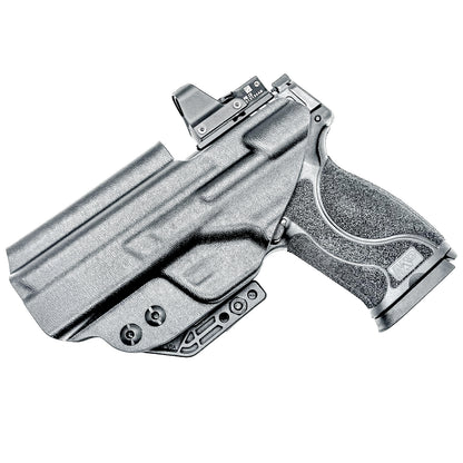 Black Inside Waistband IWB holster for the Smith & Wesson 4" 10MM M2.0 shown with a DCC Monoblock and a Modwing.