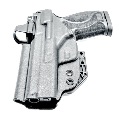 Black Inside Waistband IWB holster for the Smith & Wesson 4" 10MM M2.0 shown with a DCC Monoblock and a Modwing.