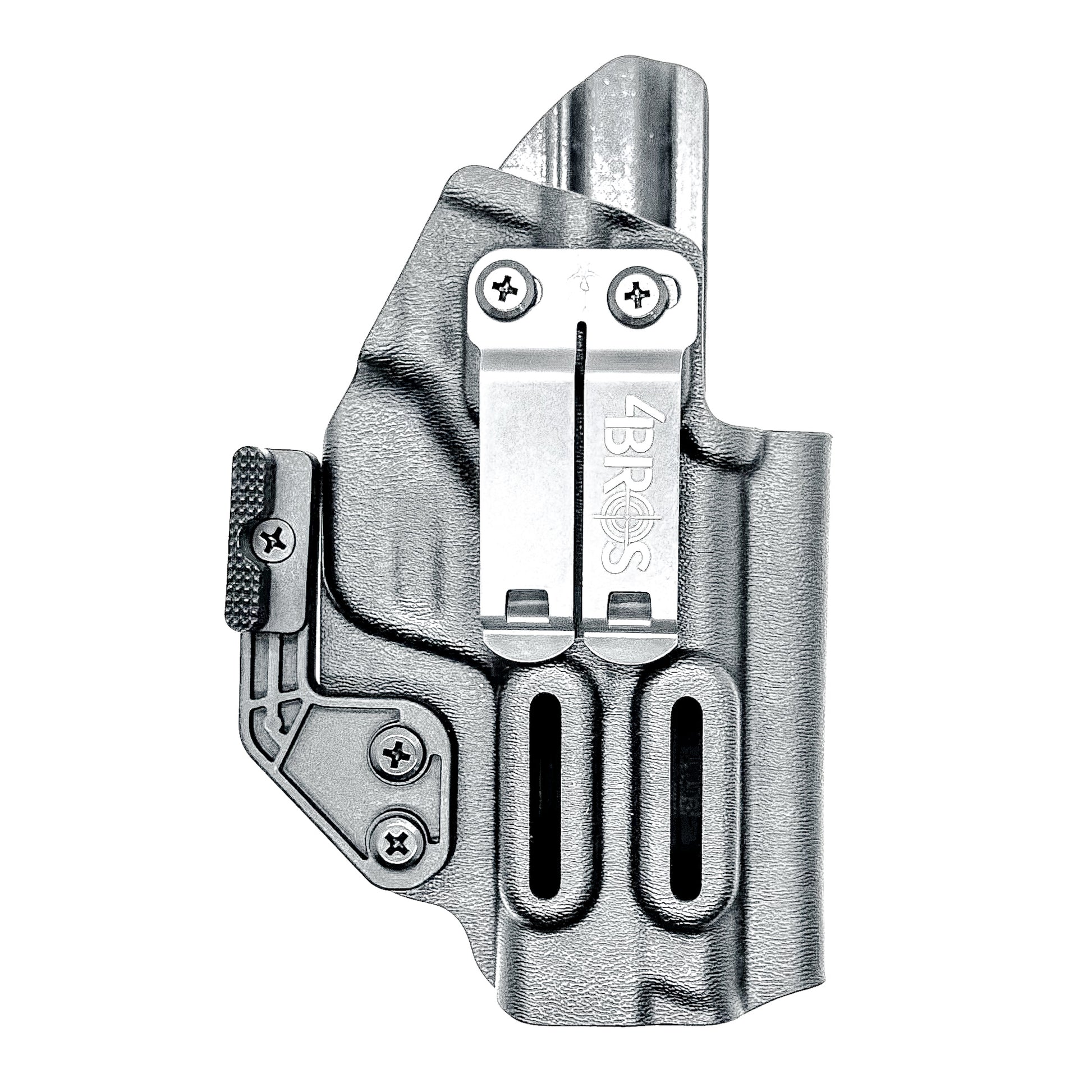 Black Inside Waistband IWB holster for the Smith & Wesson 4" 10MM M2.0 shown with a DCC Monoblock and a Modwing.