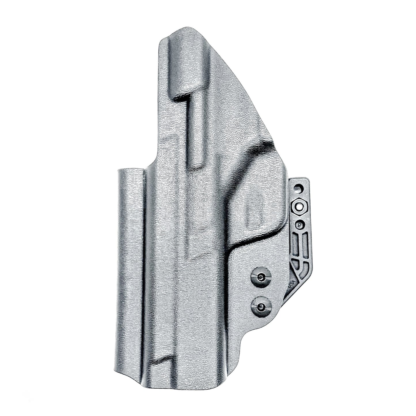 Black inside waistband IWB holster for the Smith & Wesson 10MM 4" and 4.6" pistol from Four Brothers Holsters.  Shown with DCC Monoblock and a modwing.