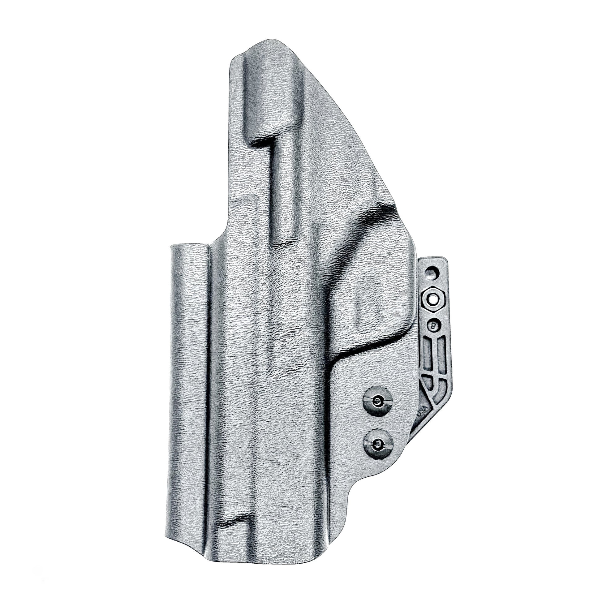 Black inside waistband IWB holster for the Smith & Wesson 10MM 4" and 4.6" pistol from Four Brothers Holsters.  Shown with DCC Monoblock and a modwing.