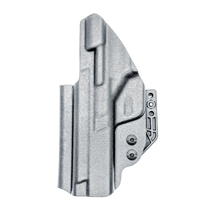 Black inside waistband IWB holster for the Smith & Wesson 10MM 4" and 4.6" pistol from Four Brothers Holsters.  Shown with DCC Monoblock and a modwing.