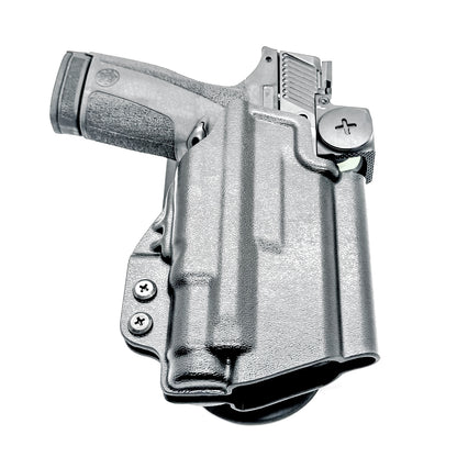 For a durable Duty & Competition Holster for the Smith & Wesson M&P Shield X & SureFire XC3 Sub with adjustable retention & optics clearance, shop 4Bros.