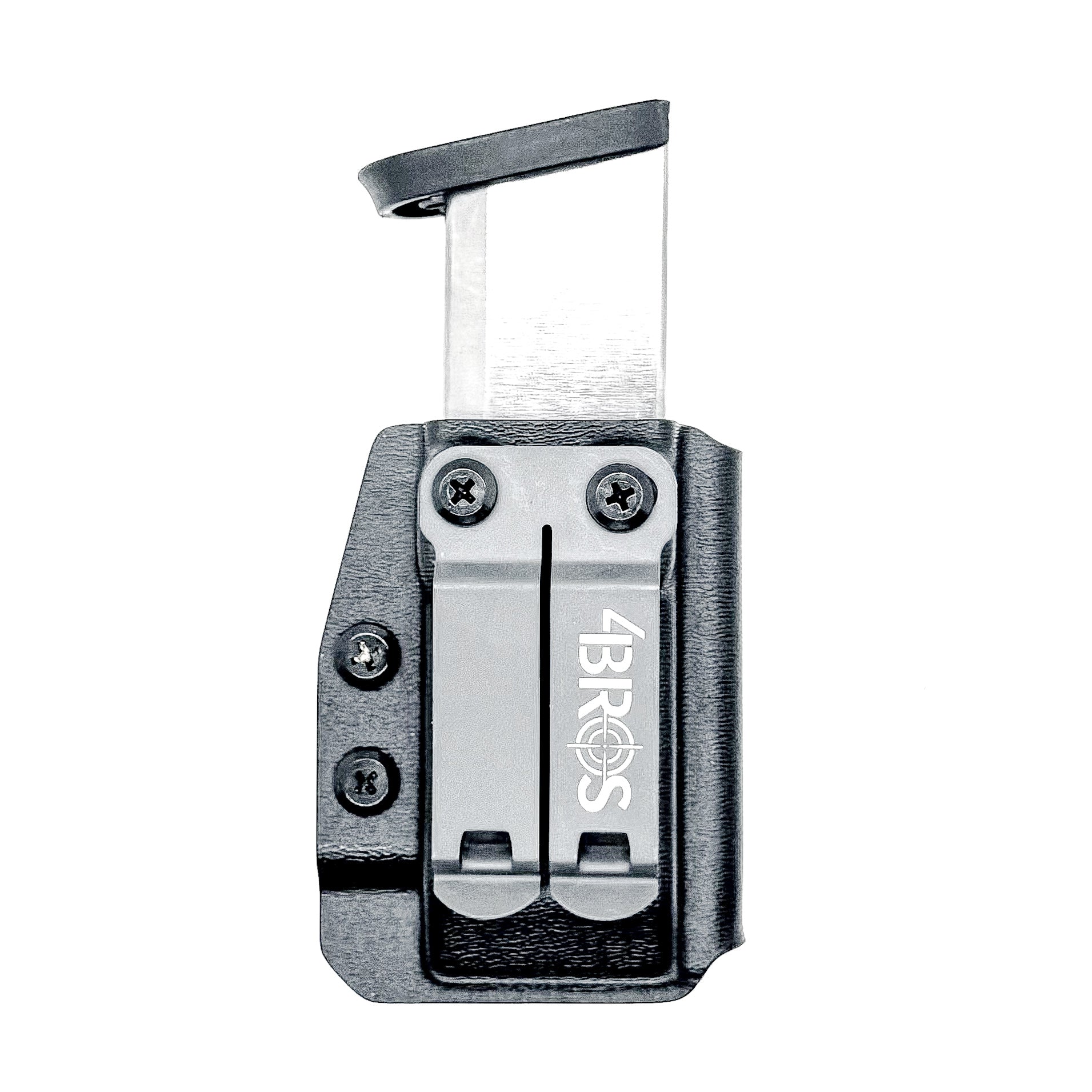 Black Kydex IWB AIWB appendix inside waistband magazine pouch carrier or holster for the Smith & Wesson M&P 2.0 10mm from Four Brothers 4BROS Holsters.