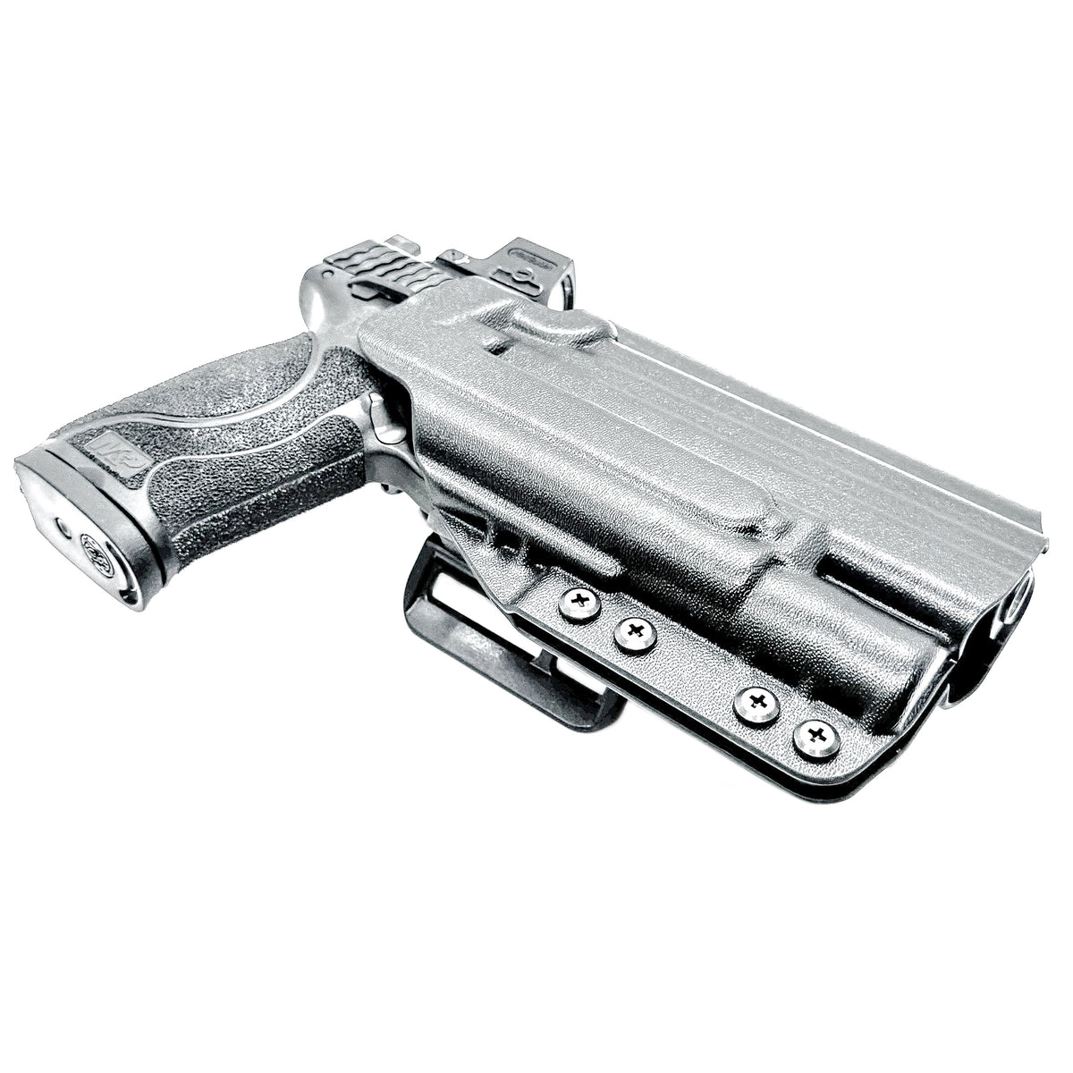 For the best OWB holster for the S&W M&P 10MM 5.6" Performance Center M2.0 pistol with thumb safety & Surefire X300 light shop Four Brothers 4BROS Holsters.