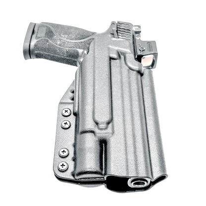 For the best OWB holster for the S&W M&P 10MM 5.6" Performance Center M2.0 pistol with thumb safety & Surefire X300 light shop Four Brothers 4BROS Holsters.