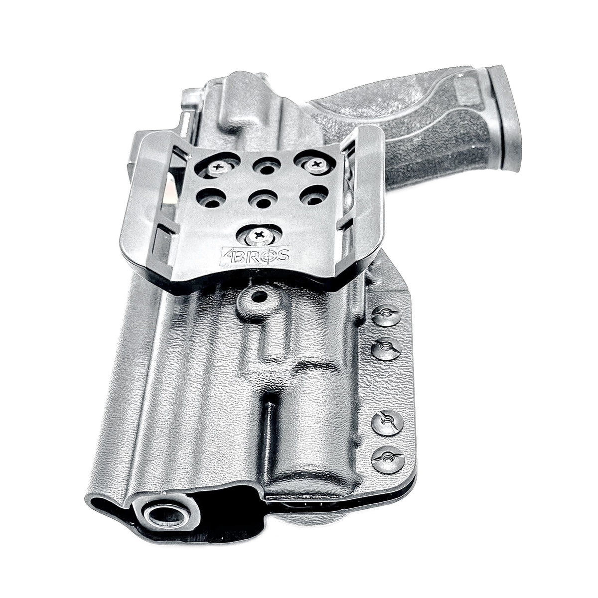 For the best OWB holster for the S&W M&P 10MM 5.6" Performance Center M2.0 pistol with thumb safety & Surefire X300 light shop Four Brothers 4BROS Holsters.