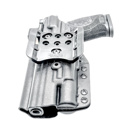 For the best OWB holster for the S&W M&P 10MM 5.6" Performance Center M2.0 pistol with thumb safety & Surefire X300 light shop Four Brothers 4BROS Holsters.