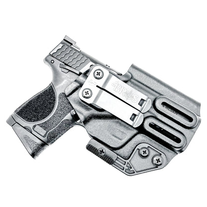 IWB holster for Smith & Wesson M&P M2.0 3.6" Compact & Subcompact 9mm pistols. Red dot ready, thumb safety compatible, made in the USA from .093" Kydex.