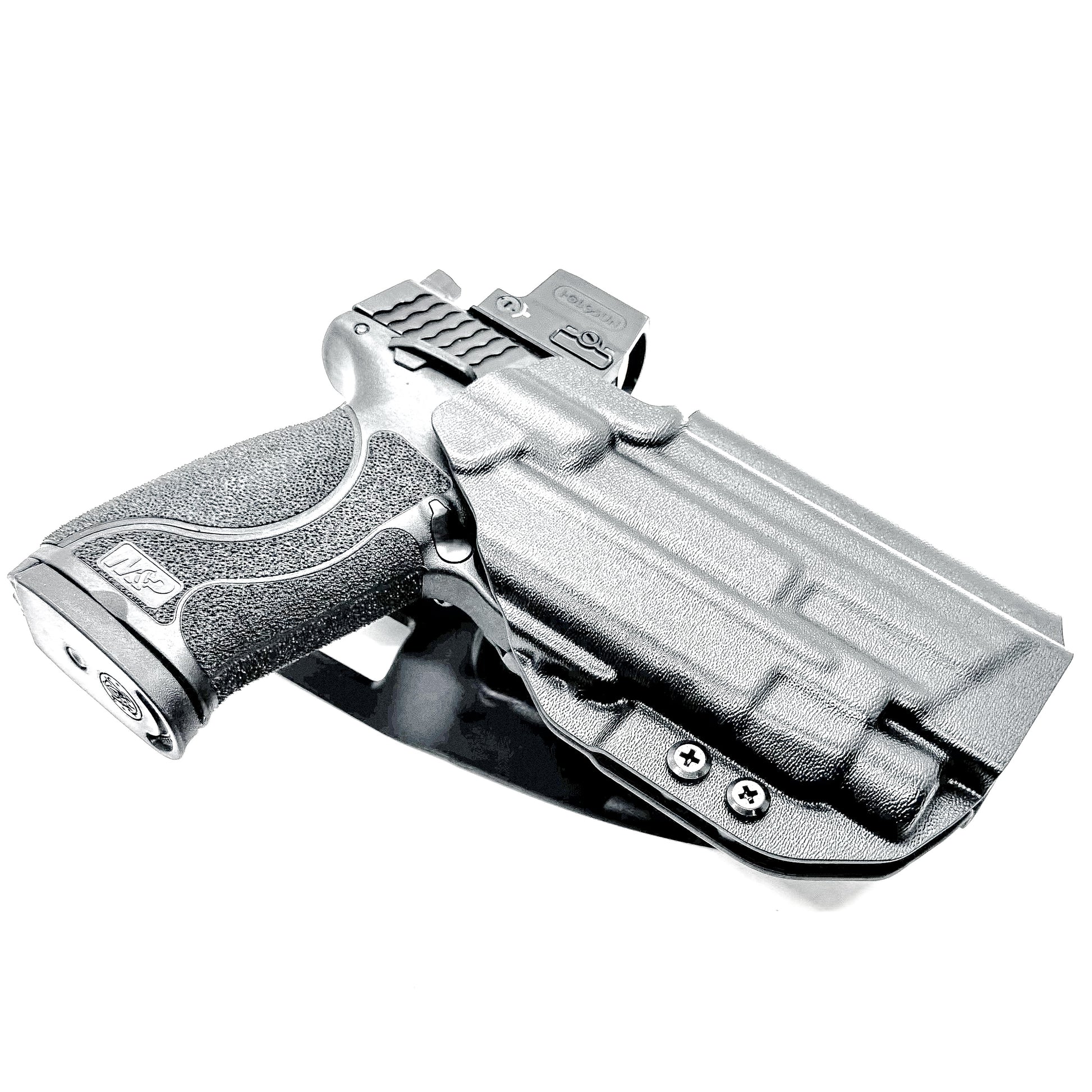 Black OWB Duty and Competiton Holster for the Smith & Wesson M&P M2.0 10mm 4.6" & TLR-7 HL-X light with a Duty Drop Attachment.