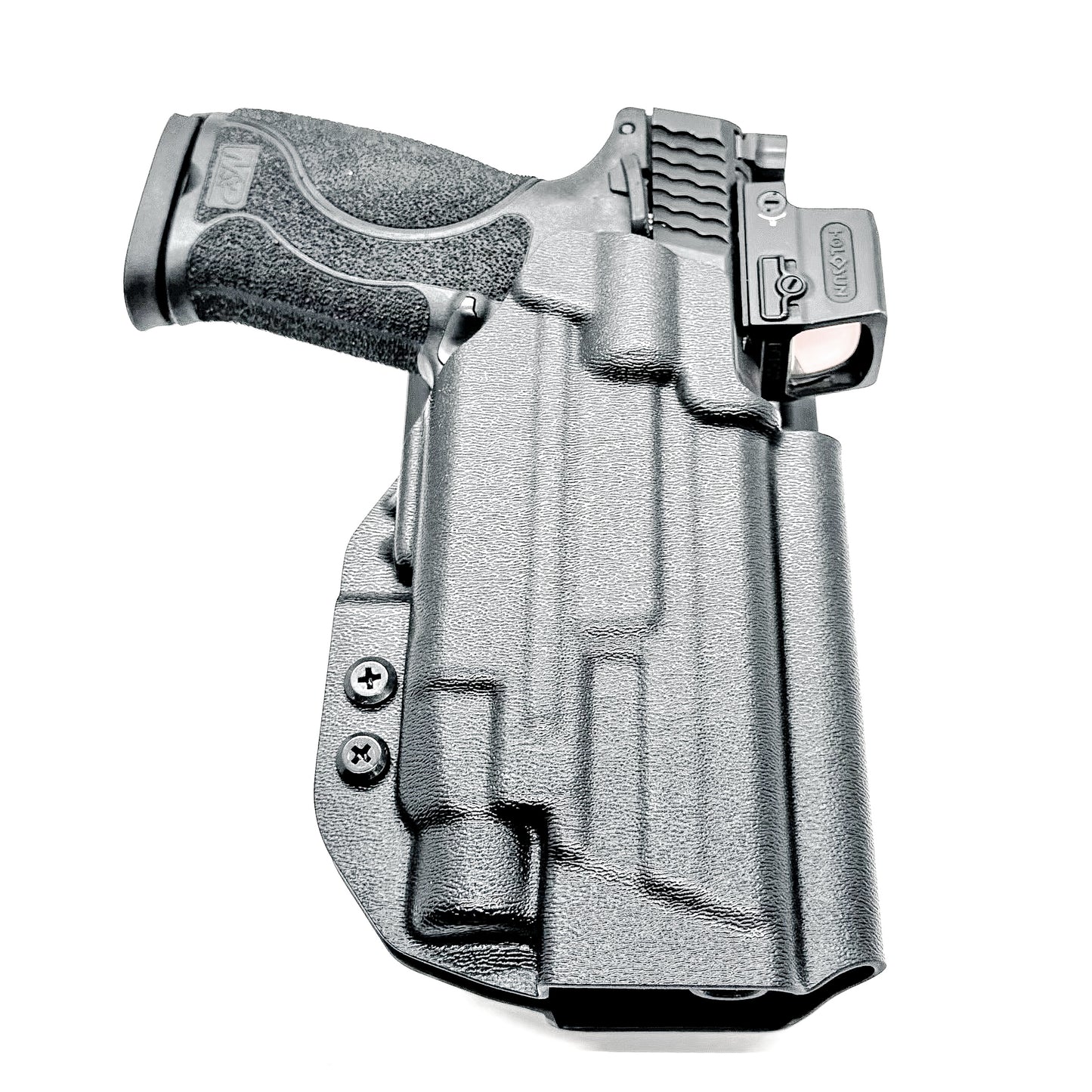 Black OWB Duty and Competiton Holster for the Smith & Wesson M&P M2.0 10mm 4.6" & TLR-7 HL-X light with a Duty Drop Attachment.