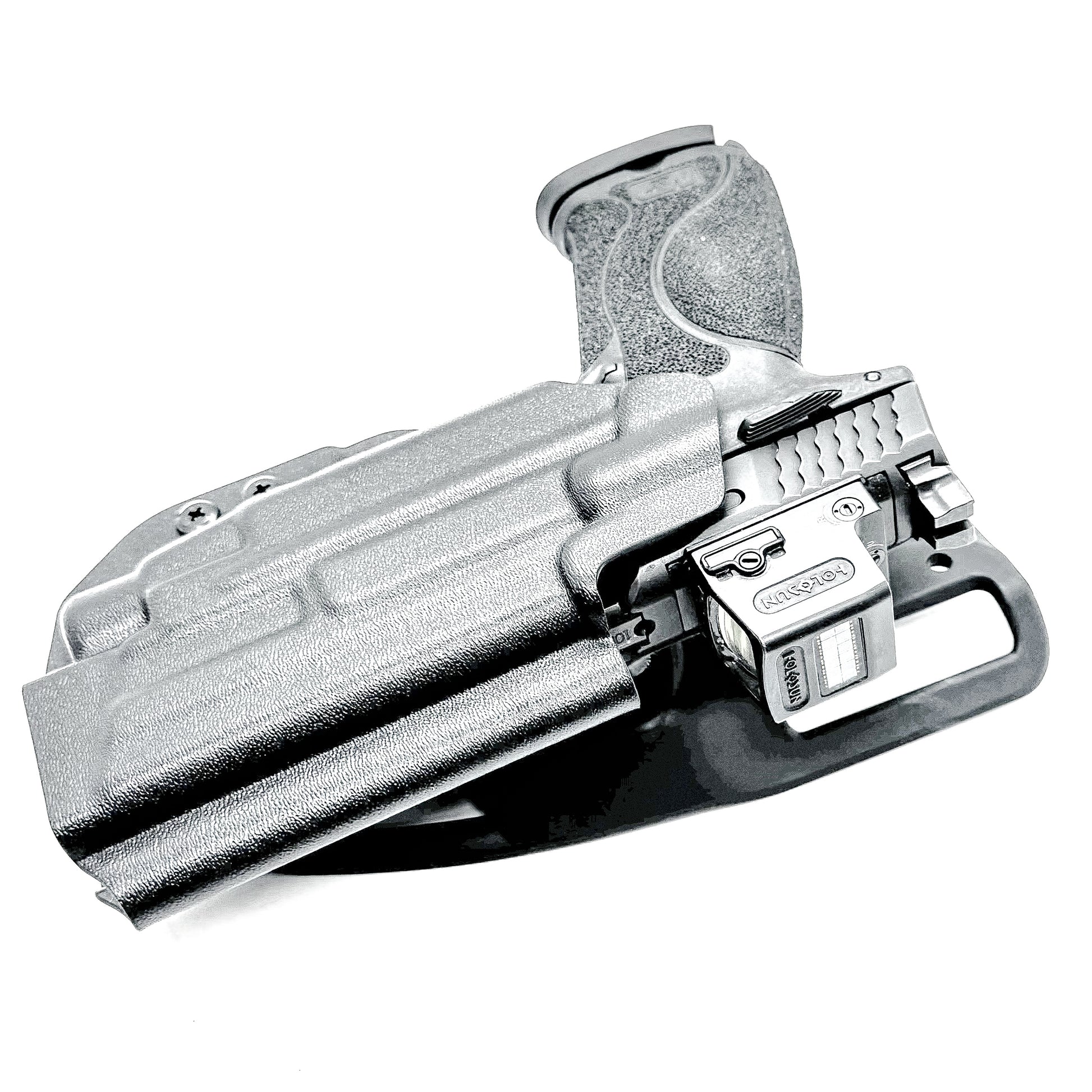 Black OWB Duty and Competiton Holster for the Smith & Wesson M&P M2.0 10mm 4.6" & TLR-7 HL-X light with a Duty Drop Attachment.