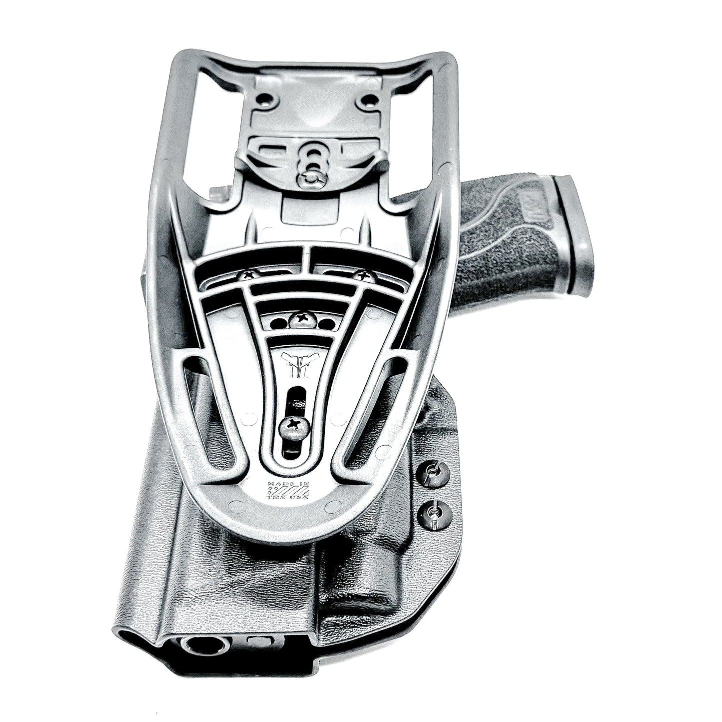 Black OWB Duty and Competiton Holster for the Smith & Wesson M&P M2.0 10mm 4.6" & TLR-7 HL-X light with a Duty Drop Attachment.