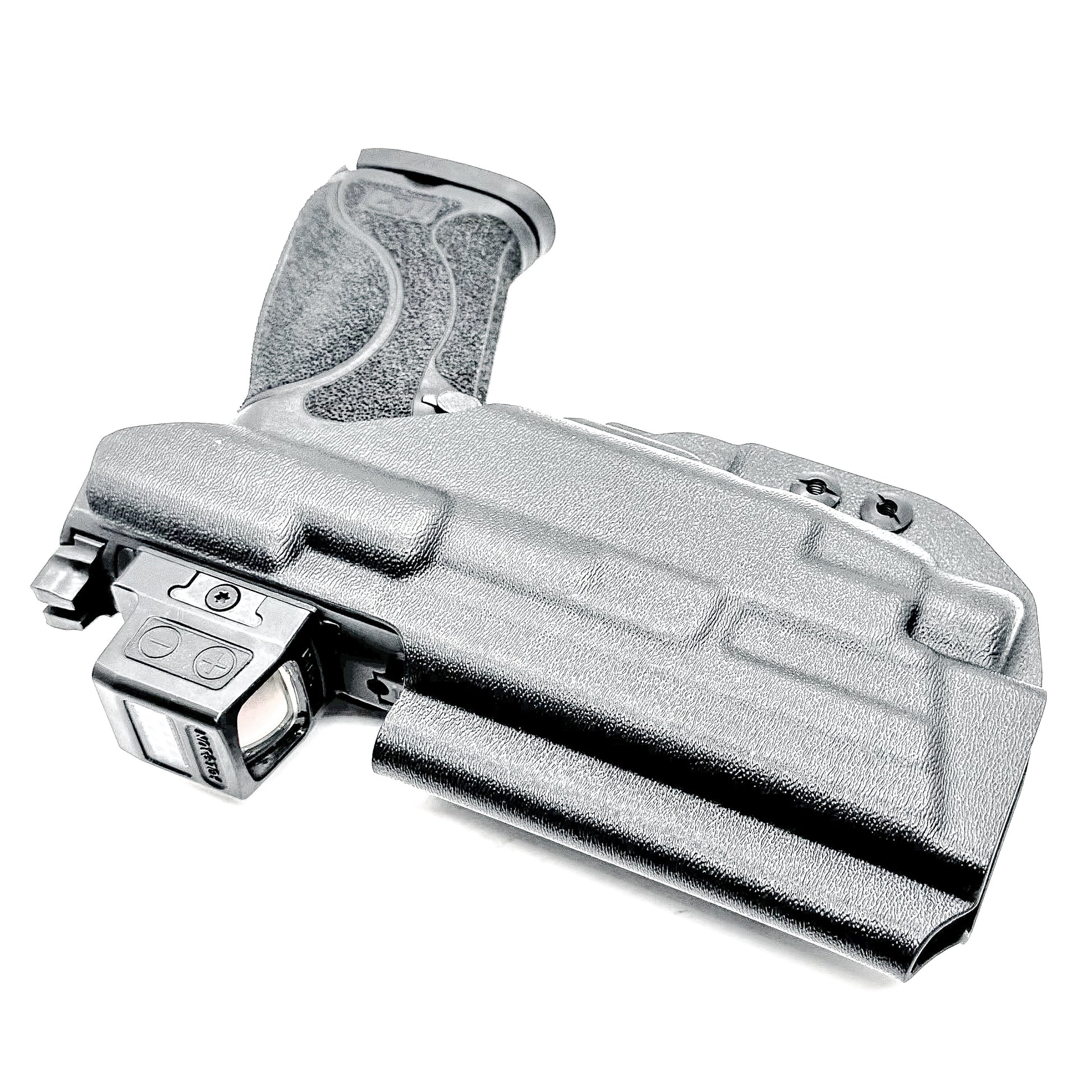 Black Inside Waistband IWB Holster for the Smith & Wesson M&P 4.6" 10mm pistol & TLR-7 HL-X light with DCC Monoblock & a Modwing