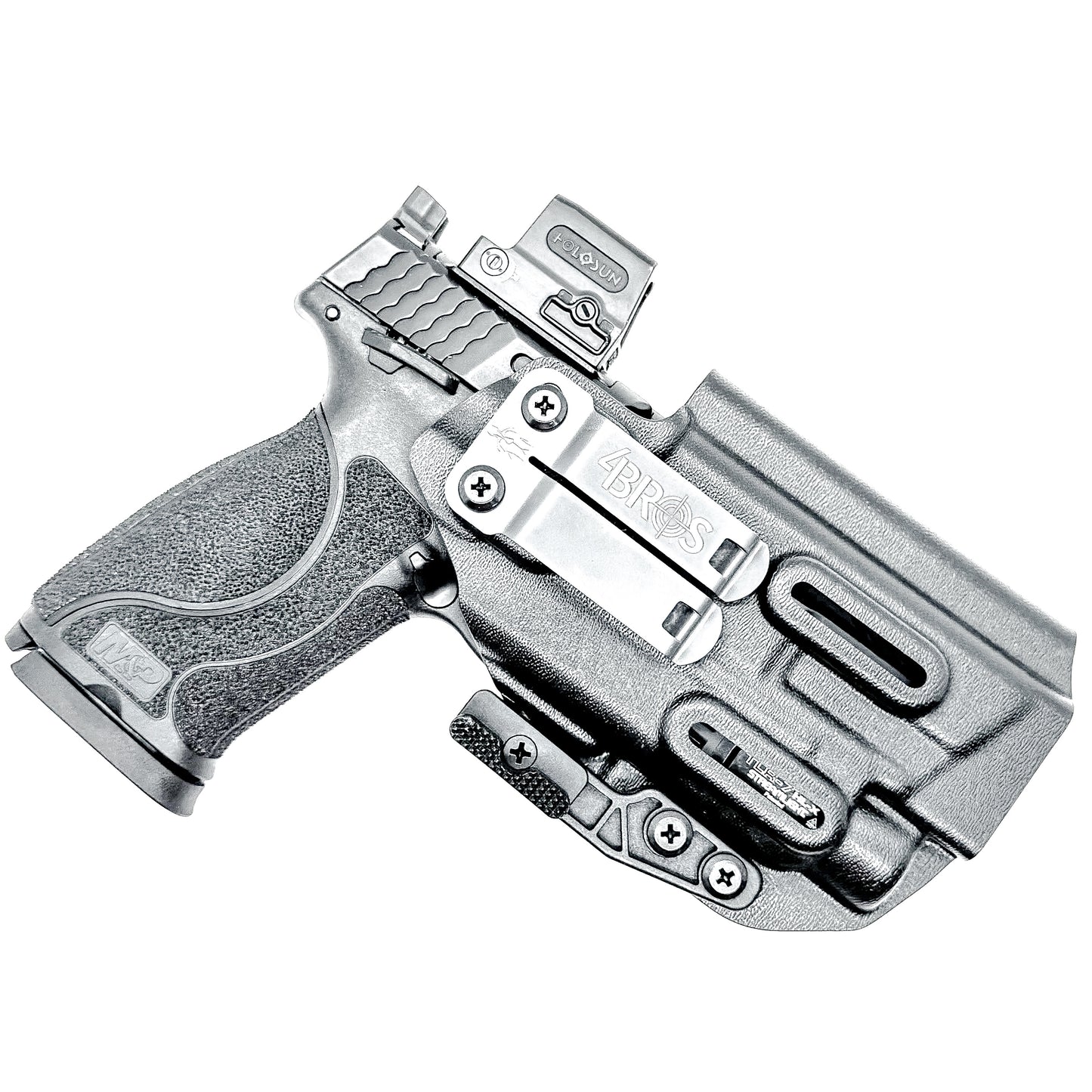 Black Inside Waistband IWB Holster for the Smith & Wesson M&P 4.6" 10mm pistol & TLR-7 HL-X light with DCC Monoblock & a Modwing