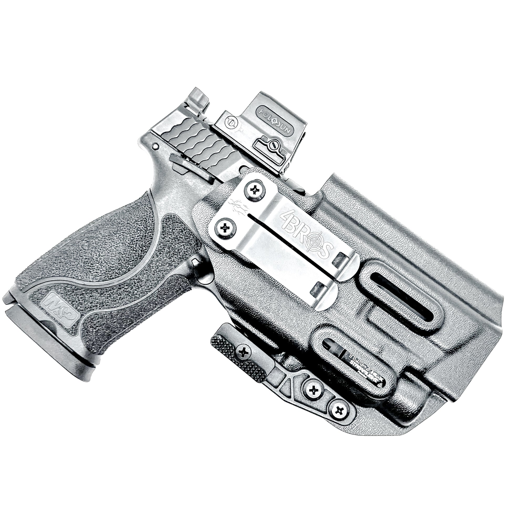 Black Inside Waistband IWB Holster for the Smith & Wesson M&P 4.6" 10mm pistol & TLR-7 HL-X light with DCC Monoblock & a Modwing