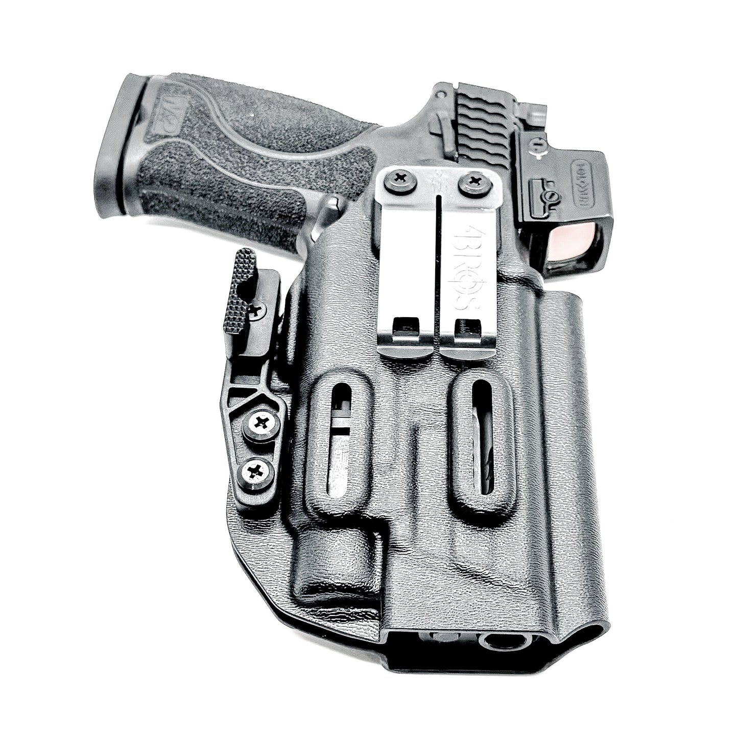 Black Inside Waistband IWB Holster for the Smith & Wesson M&P 4.6" 10mm pistol & TLR-7 HL-X light with DCC Monoblock & a Modwing