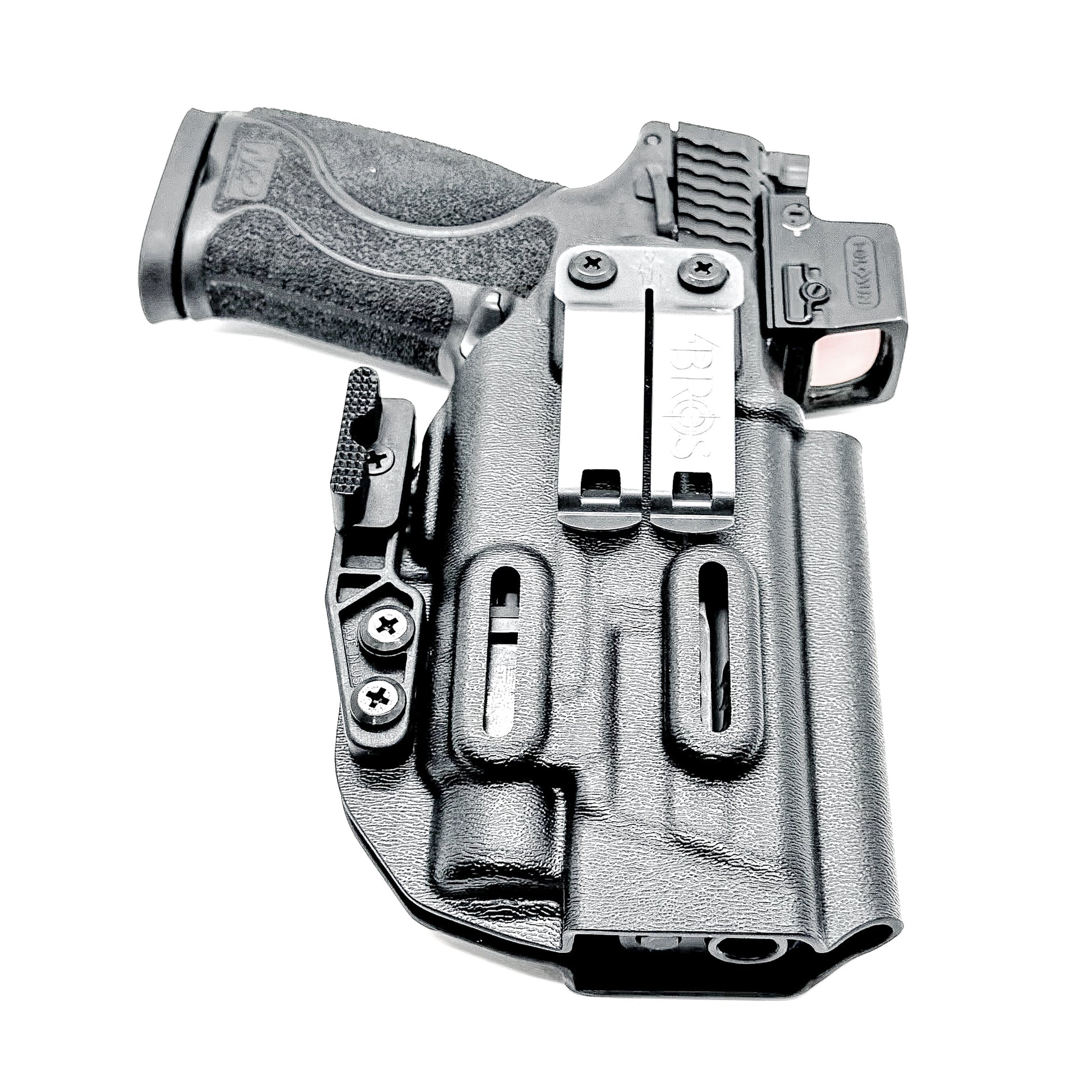 Black Inside Waistband IWB Holster for the Smith & Wesson M&P 4.6" 10mm pistol & TLR-7 HL-X light with DCC Monoblock & a Modwing