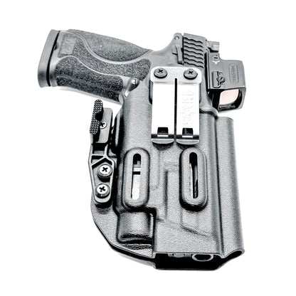 Black Inside Waistband IWB Holster for the Smith & Wesson M&P 4.6" 10mm pistol & TLR-7 HL-X light with DCC Monoblock & a Modwing