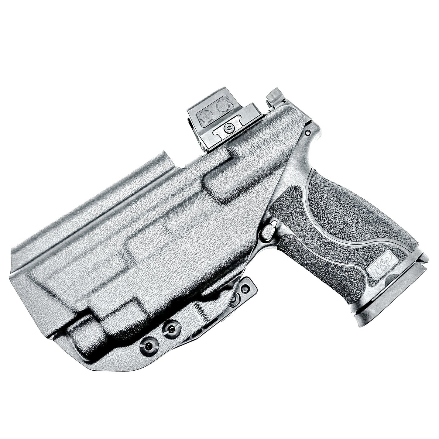 Black Inside Waistband IWB Holster for the Smith & Wesson M&P 4.6" 10mm pistol & TLR-7 HL-X light with DCC Monoblock & a Modwing