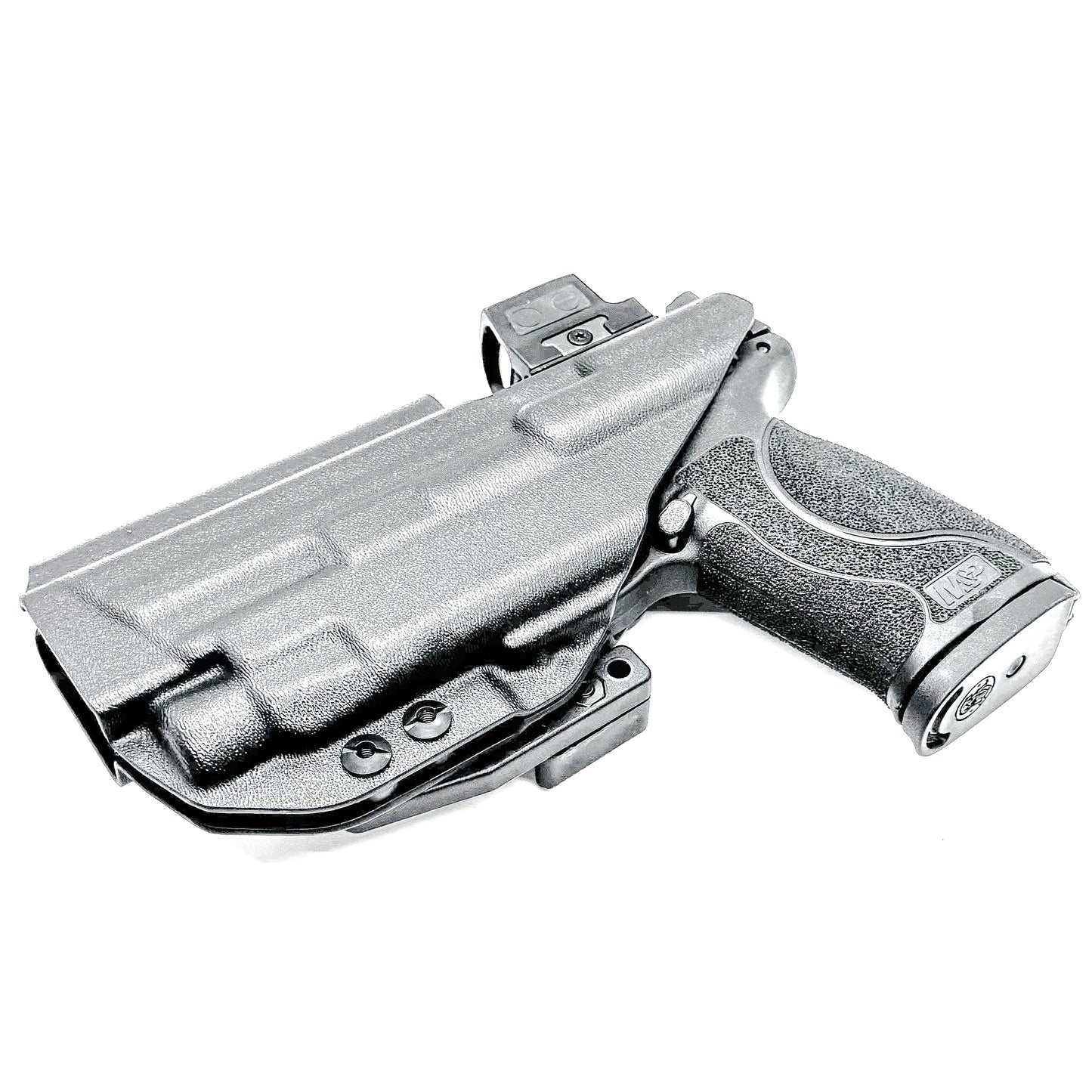 Black Inside Waistband IWB Holster for the Smith & Wesson M&P 4.6" 10mm pistol & TLR-7 HL-X light with DCC Monoblock & a Modwing