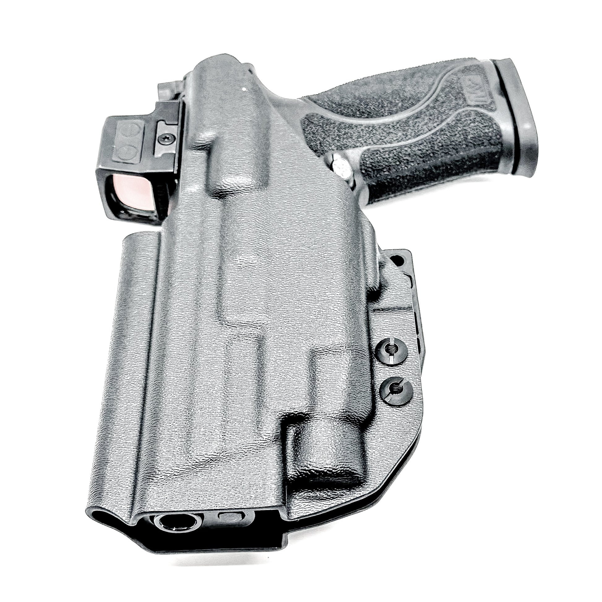 Black Inside Waistband IWB Holster for the Smith & Wesson M&P 4.6" 10mm pistol & TLR-7 HL-X light with DCC Monoblock & a Modwing