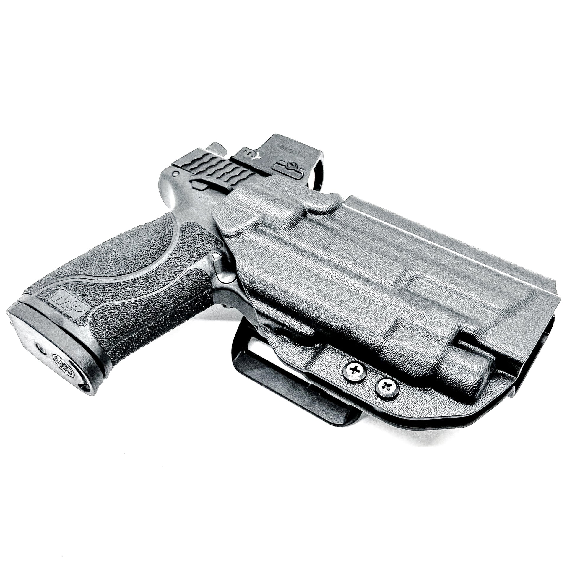 Black Outside Waistband OWB Holster for the Smith & Wesson M&P 4.6" 10mm pistol & TLR-7 X or HL-X light with Duty Drop Attachment.