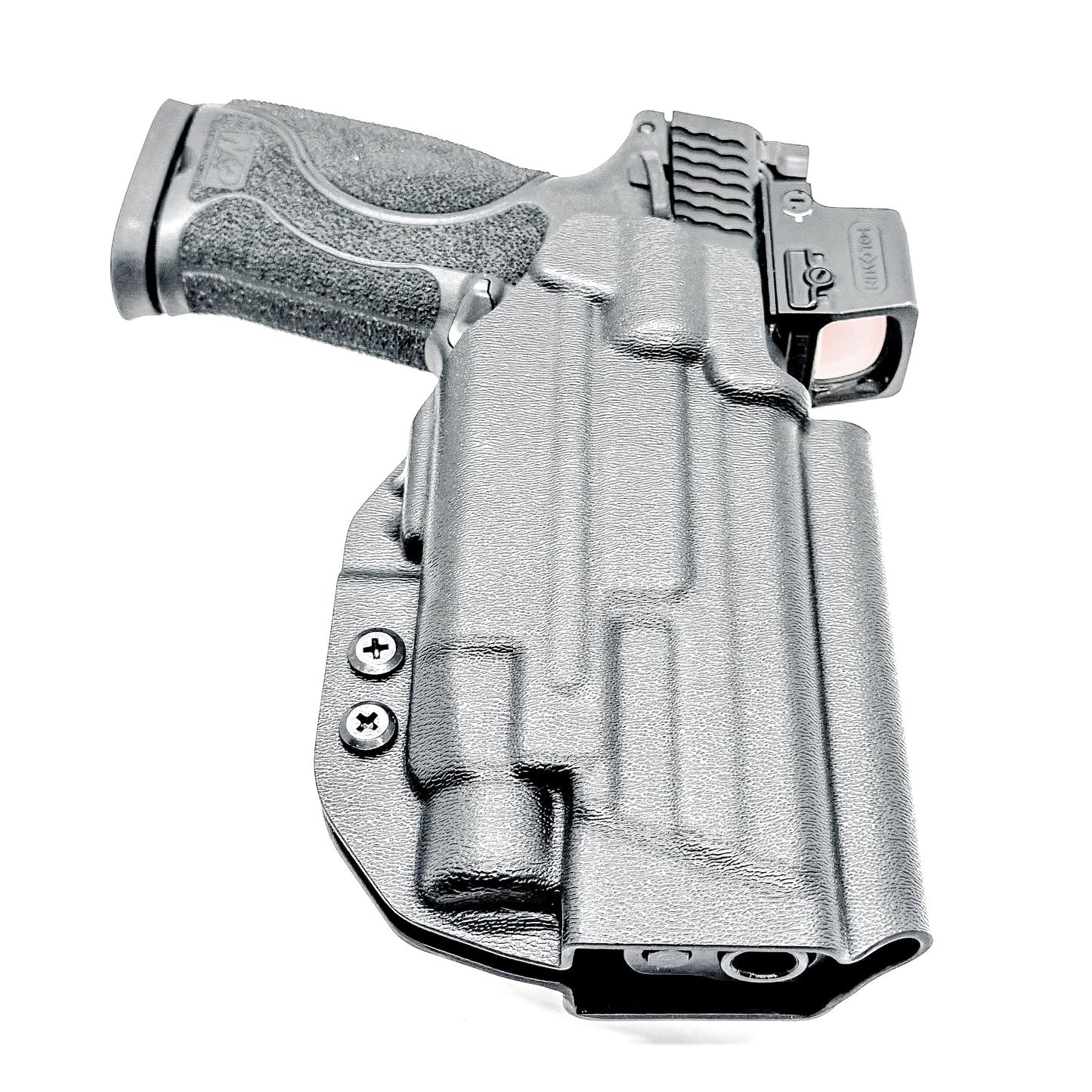 Black Outside Waistband OWB Holster for the Smith & Wesson M&P 4.6" 10mm pistol & TLR-7 X or HL-X light with Duty Drop Attachment.