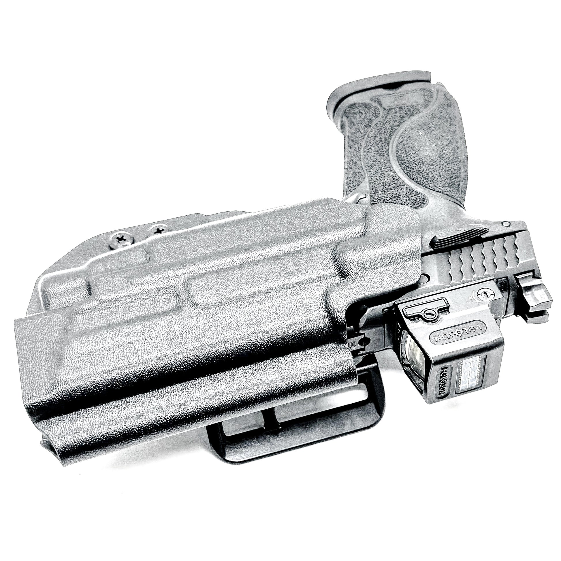 Black Outside Waistband OWB Holster for the Smith & Wesson M&P 4.6" 10mm pistol & TLR-7 X or HL-X light with Duty Drop Attachment.