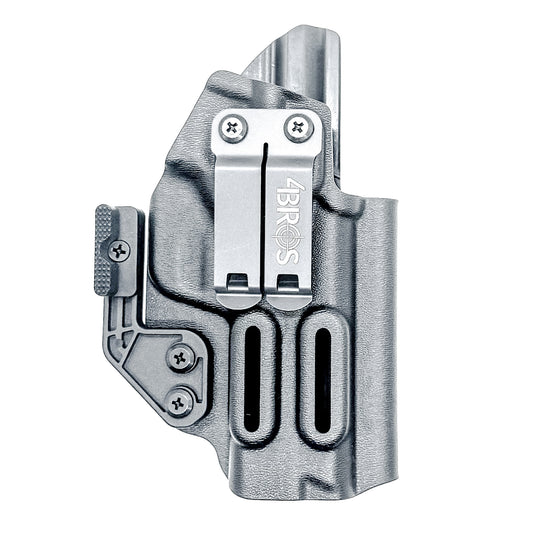 Black Inside Waistband IWB holster for the Smith & Wesson 4" 10MM M2.0 shown with a DCC Monoblock and a Modwing.