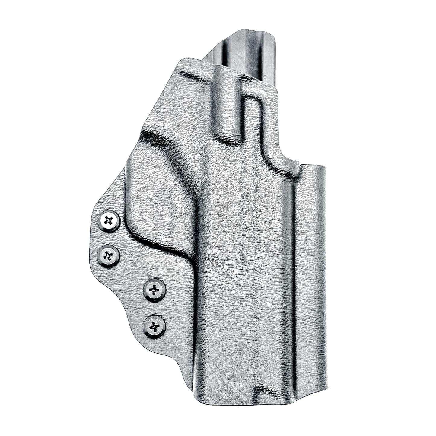 OWB taco-style holster for Smith & Wesson M&P 10MM 4" pistols with or without thumb safety. Optic ready. Built with .093" thermoplastic. USA made.