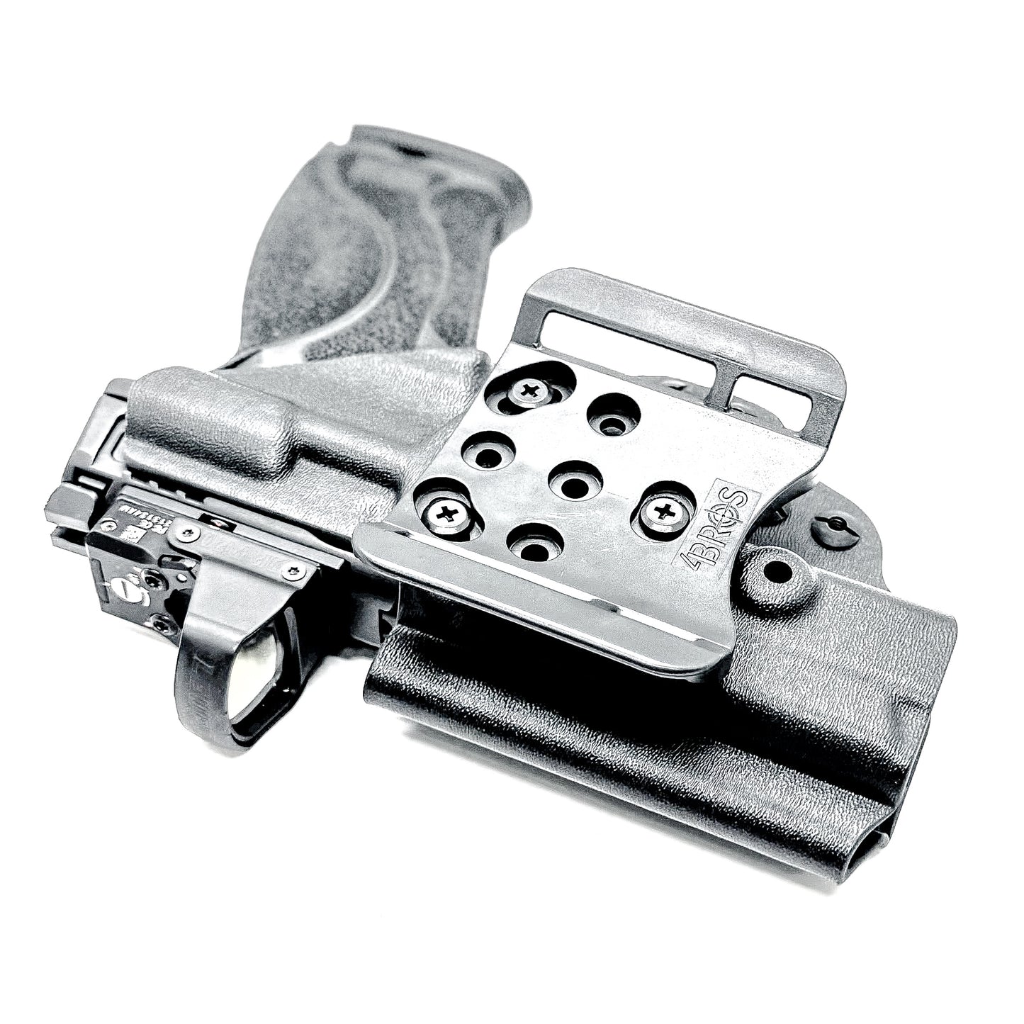 OWB taco-style holster for Smith & Wesson M&P 10MM 4" pistols with or without thumb safety. Optic ready. Built with .093" thermoplastic. USA made.