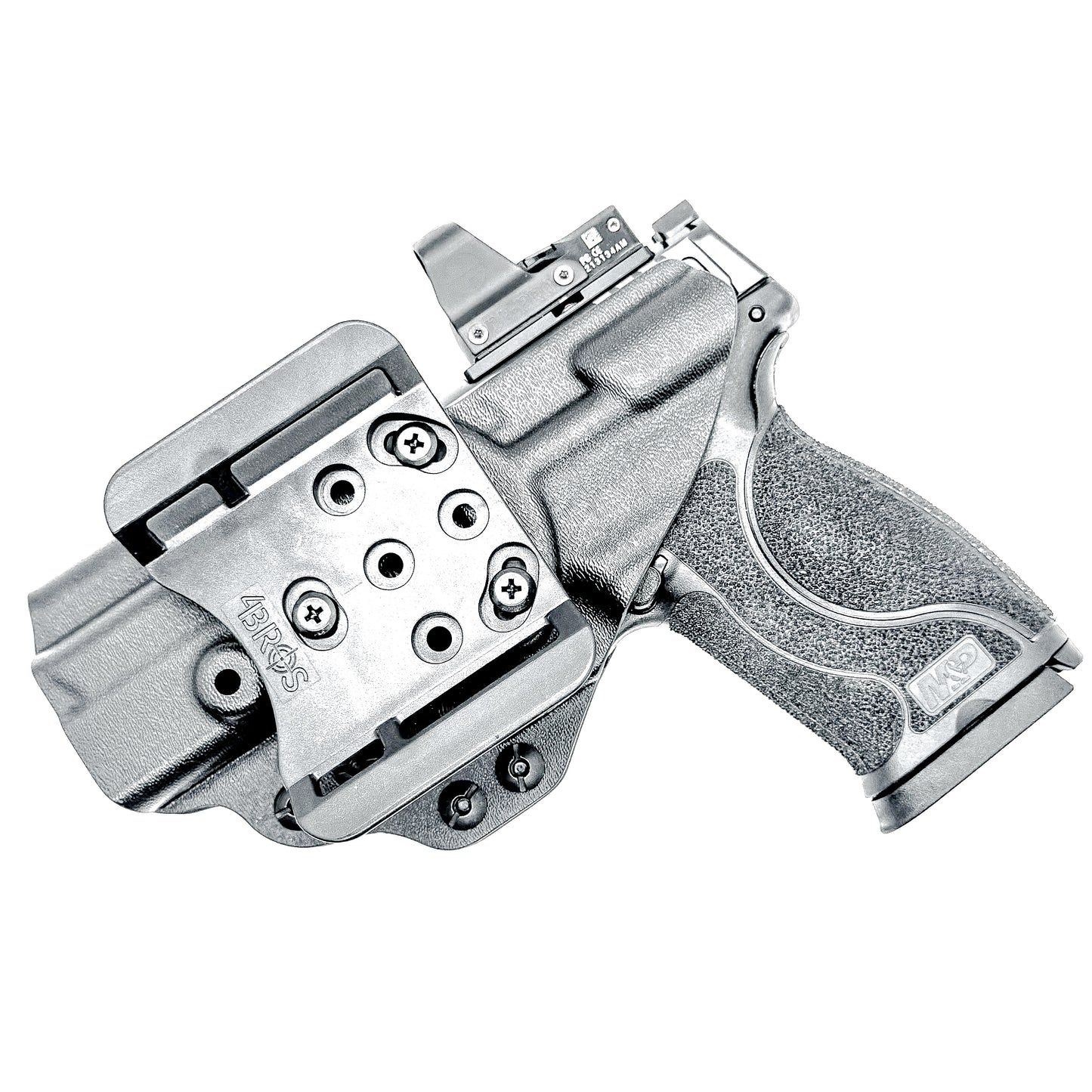 OWB taco-style holster for Smith & Wesson M&P 10MM 4" pistols with or without thumb safety. Optic ready. Built with .093" thermoplastic. USA made.