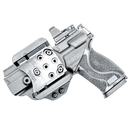 OWB taco-style holster for Smith & Wesson M&P 10MM 4" pistols with or without thumb safety. Optic ready. Built with .093" thermoplastic. USA made.