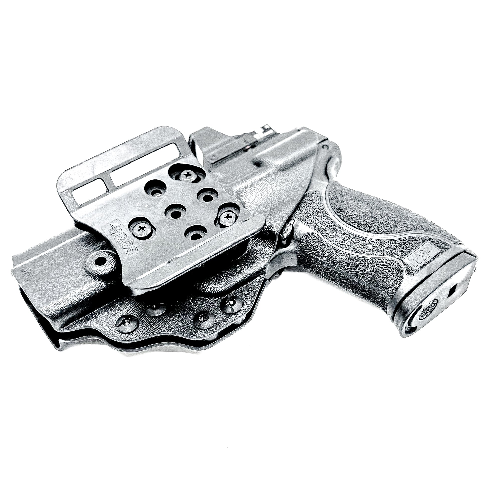 OWB taco-style holster for Smith & Wesson M&P 10MM 4" pistols with or without thumb safety. Optic ready. Built with .093" thermoplastic. USA made.