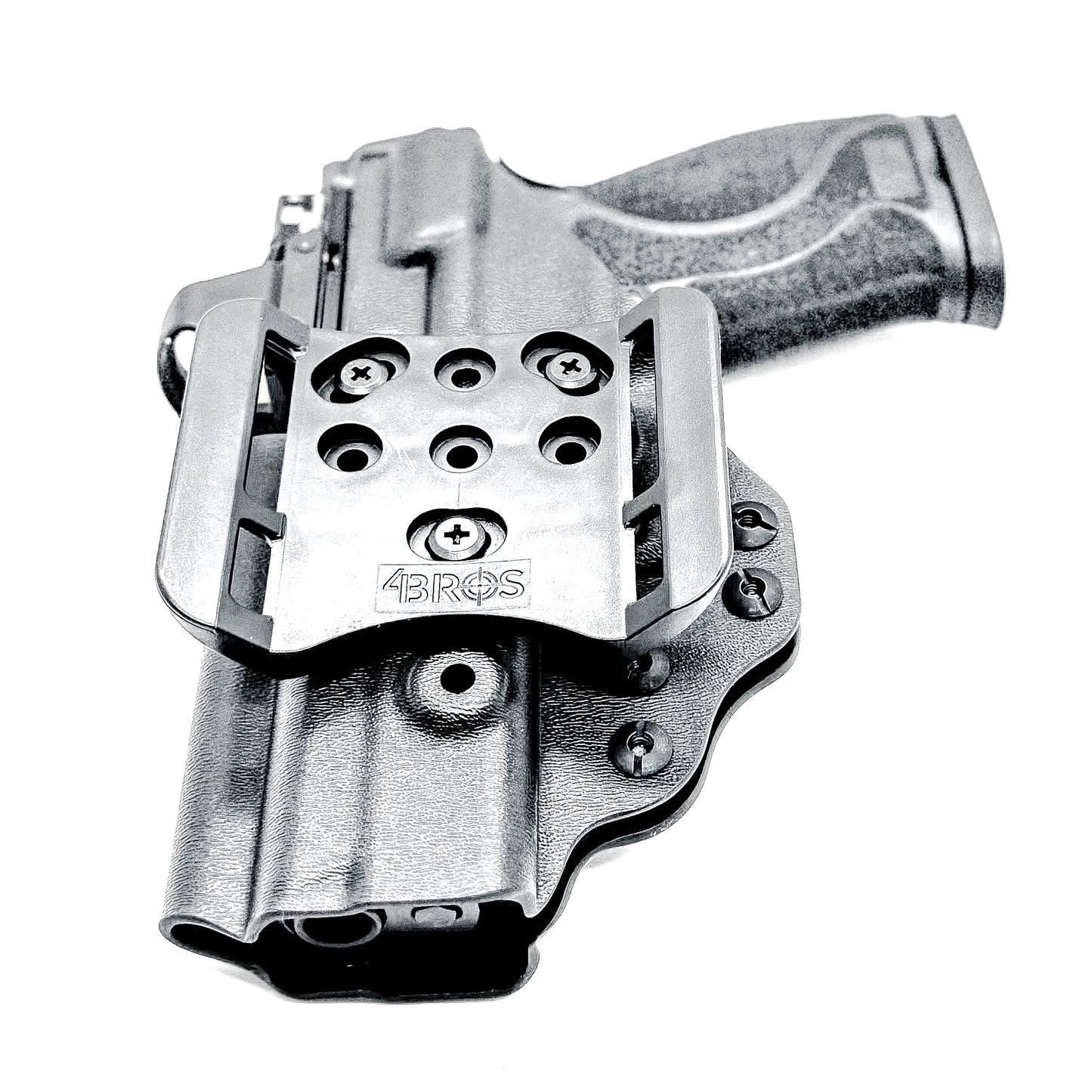 OWB taco-style holster for Smith & Wesson M&P 10MM 4" pistols with or without thumb safety. Optic ready. Built with .093" thermoplastic. USA made.