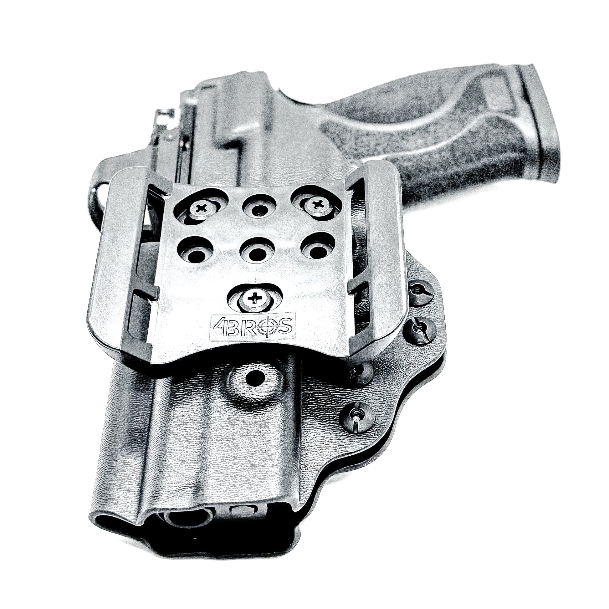 OWB taco-style holster for Smith & Wesson M&P 10MM 4" pistols with or without thumb safety. Optic ready. Built with .093" thermoplastic. USA made.