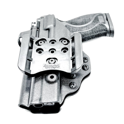 OWB taco-style holster for Smith & Wesson M&P 10MM 4" pistols with or without thumb safety. Optic ready. Built with .093" thermoplastic. USA made.