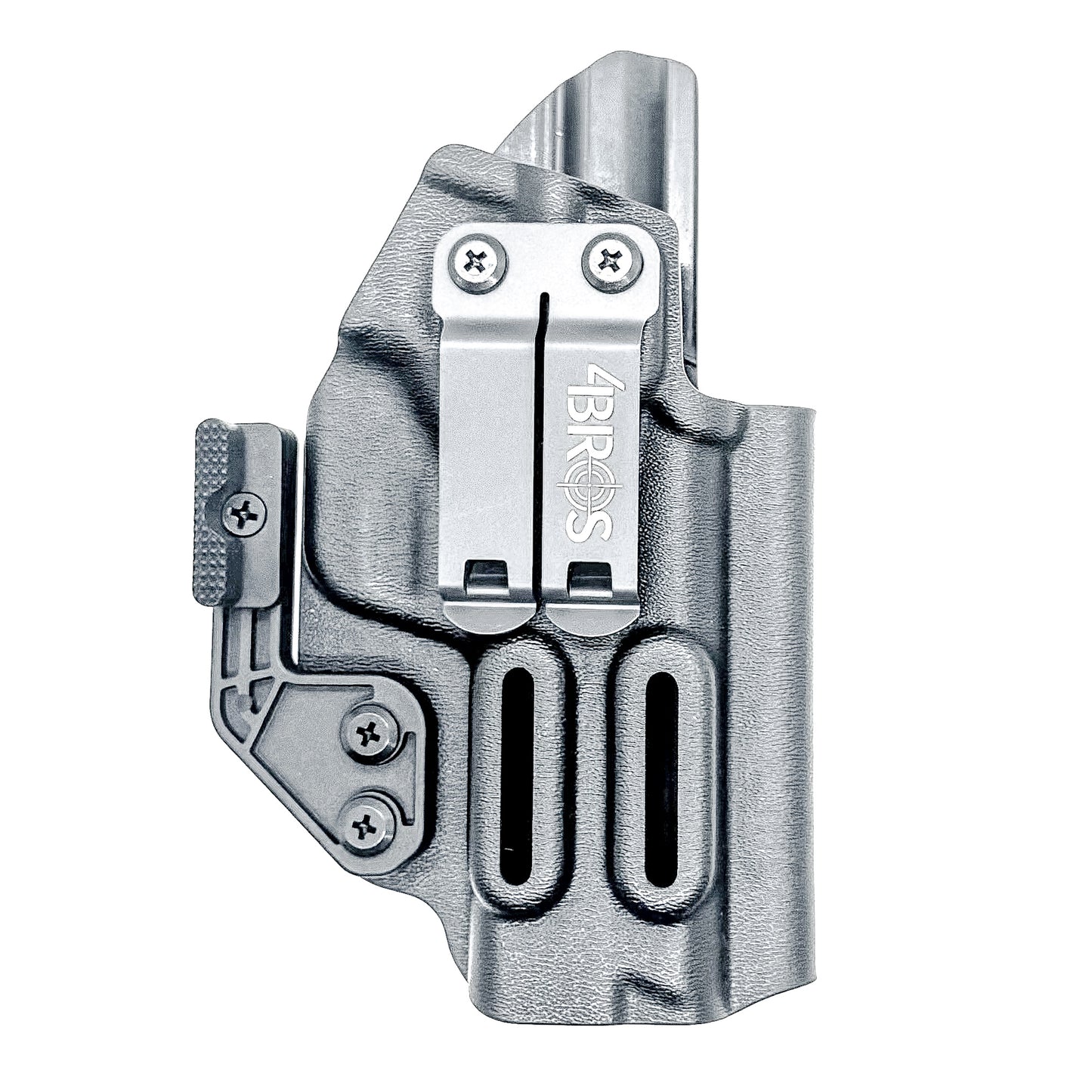 Inside waistband holster designed for Smith & Wesson M&P 1.0 and 2.0 9MM / .40 S&W 4.25" pistols with thumb safety – made by Four Brothers Holsters for secure, concealed carry.