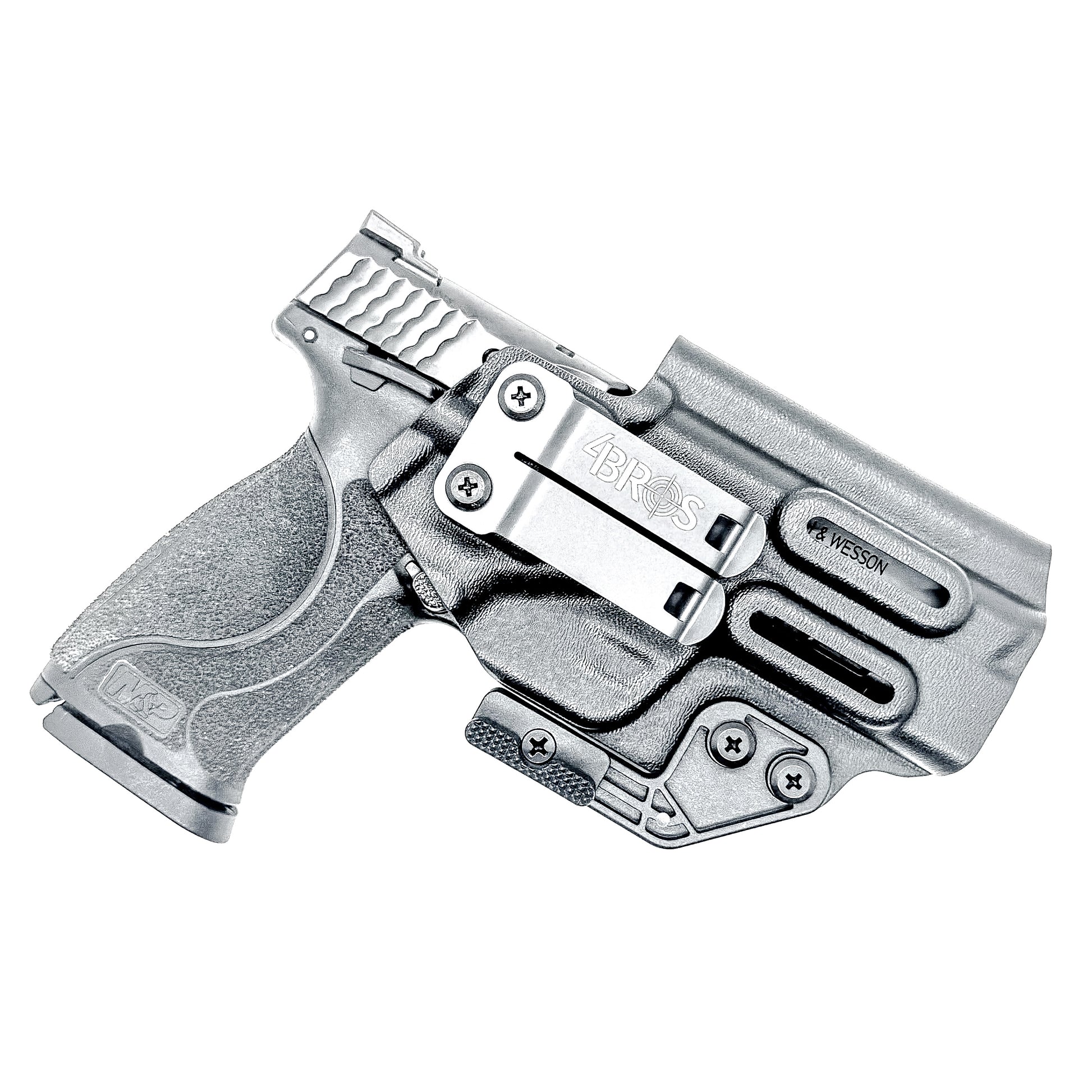 Inside waistband holster designed for Smith & Wesson M&P 1.0 and 2.0 9MM / .40 S&W 4.25" pistols with thumb safety – made by Four Brothers Holsters for secure, concealed carry.