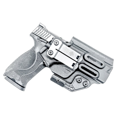 Inside waistband holster designed for Smith & Wesson M&P 1.0 and 2.0 9MM / .40 S&W 4.25" pistols with thumb safety – made by Four Brothers Holsters for secure, concealed carry.