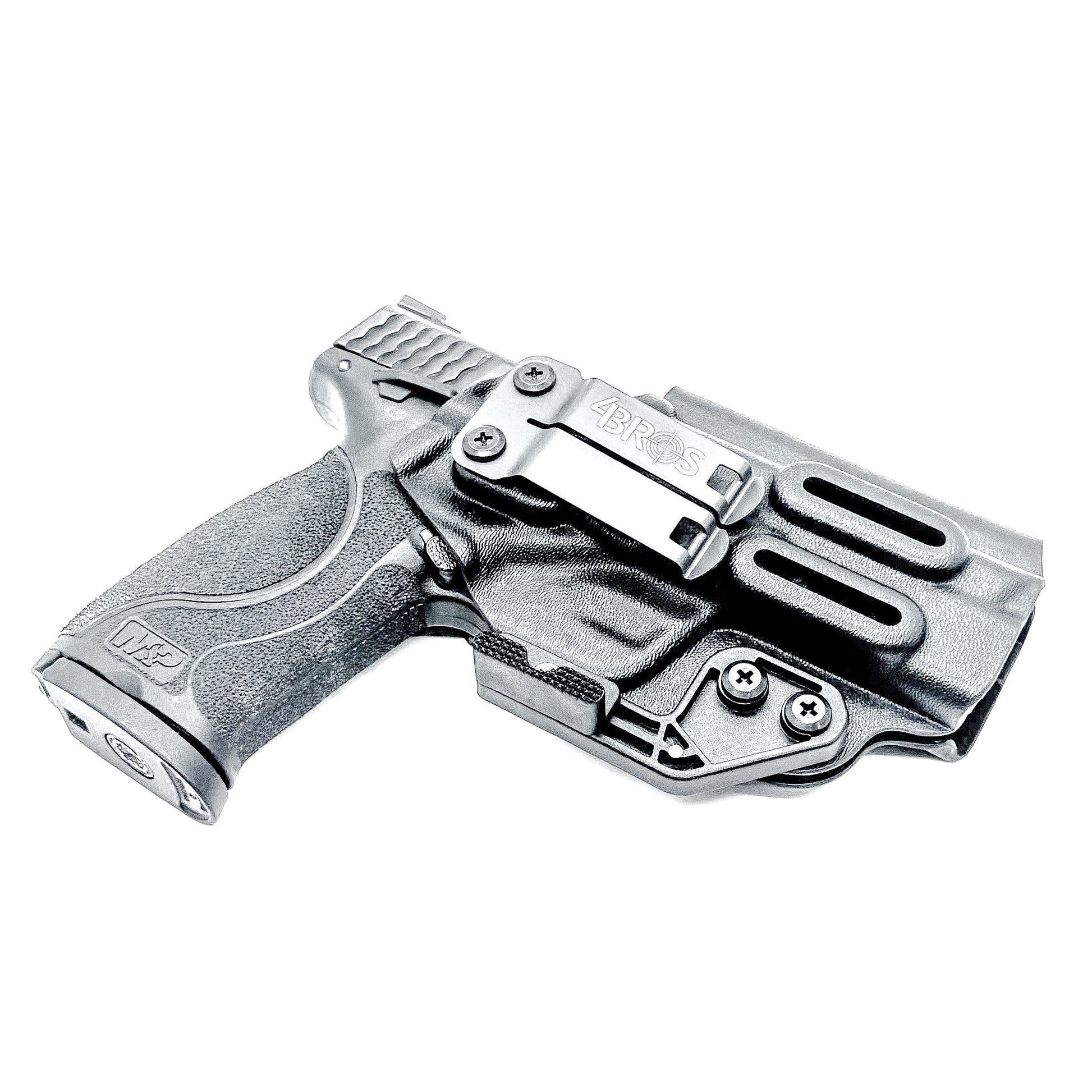 Inside waistband holster designed for Smith & Wesson M&P 1.0 and 2.0 9MM / .40 S&W 4.25" pistols with thumb safety – made by Four Brothers Holsters for secure, concealed carry.