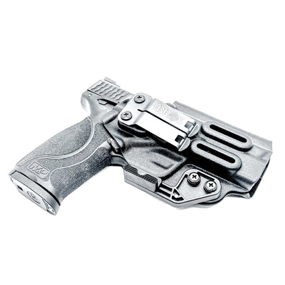 Inside waistband holster designed for Smith & Wesson M&P 1.0 and 2.0 9MM / .40 S&W 4.25" pistols with thumb safety – made by Four Brothers Holsters for secure, concealed carry.