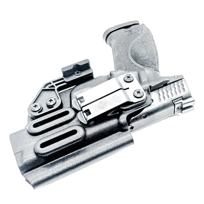 Inside waistband holster designed for Smith & Wesson M&P 1.0 and 2.0 9MM / .40 S&W 4.25" pistols with thumb safety – made by Four Brothers Holsters for secure, concealed carry.