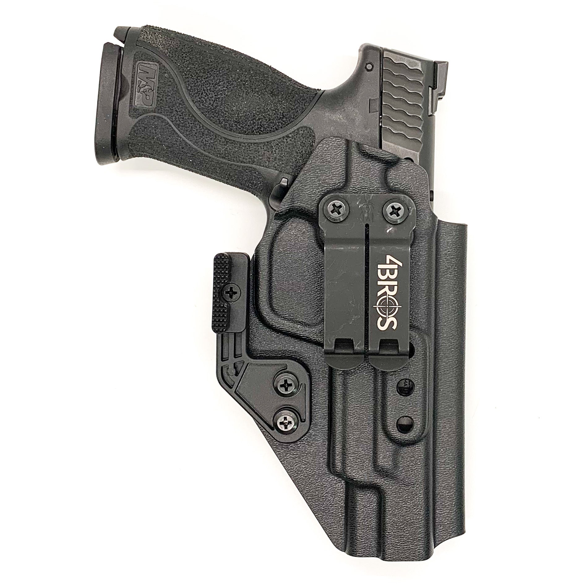 For the best Inside Waistband Holster designed for the Smith and Wesson M&P 10MM M2.0 4" and 4.6" pistol with thumb safety shop Four Brothers 4BROS Holsters.