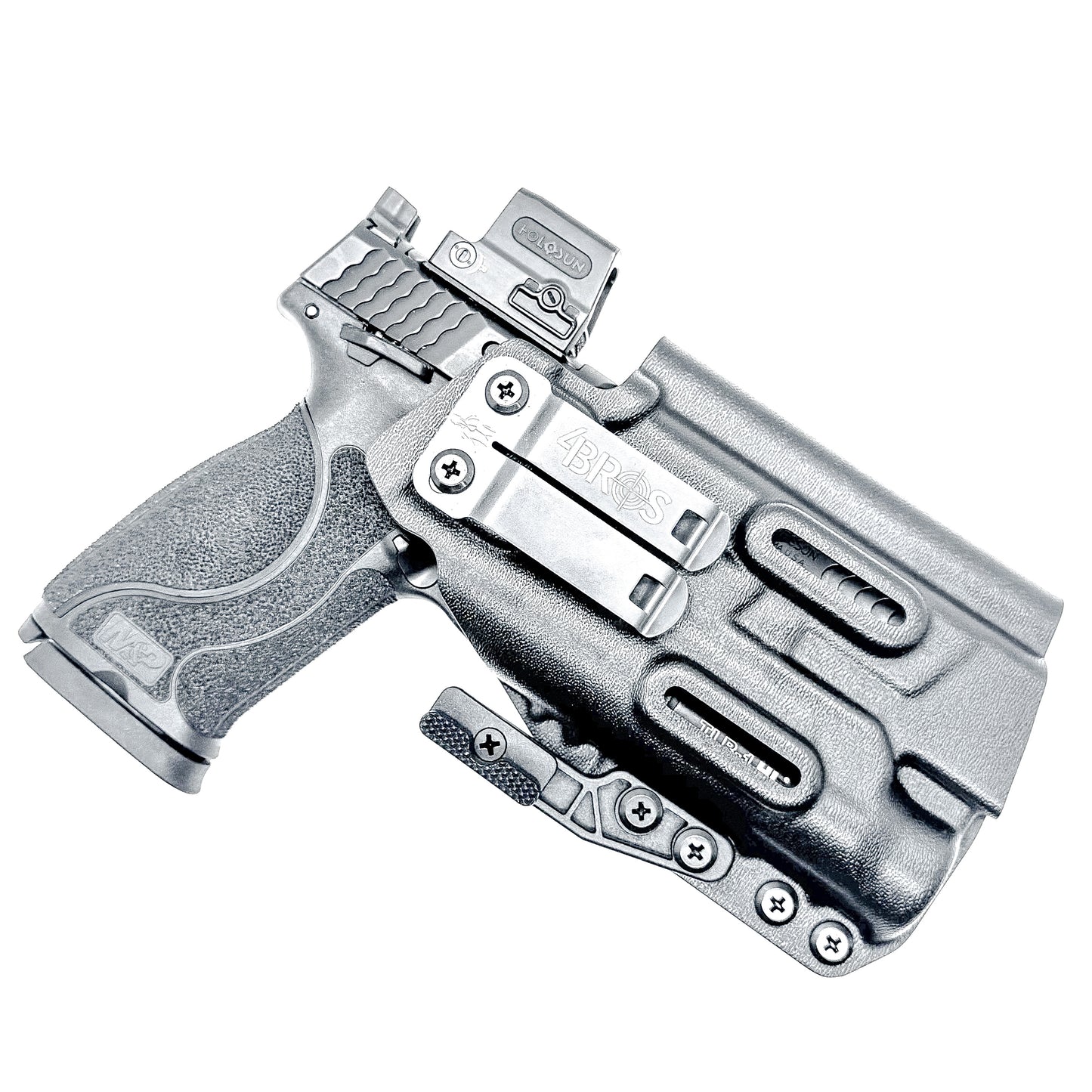 Smith & Wesson M&P 4 & 4.6 10MM M2.0 & TLR-1 HL Inside Waistband Holster in black with a DCC Monoblock and a modwing.