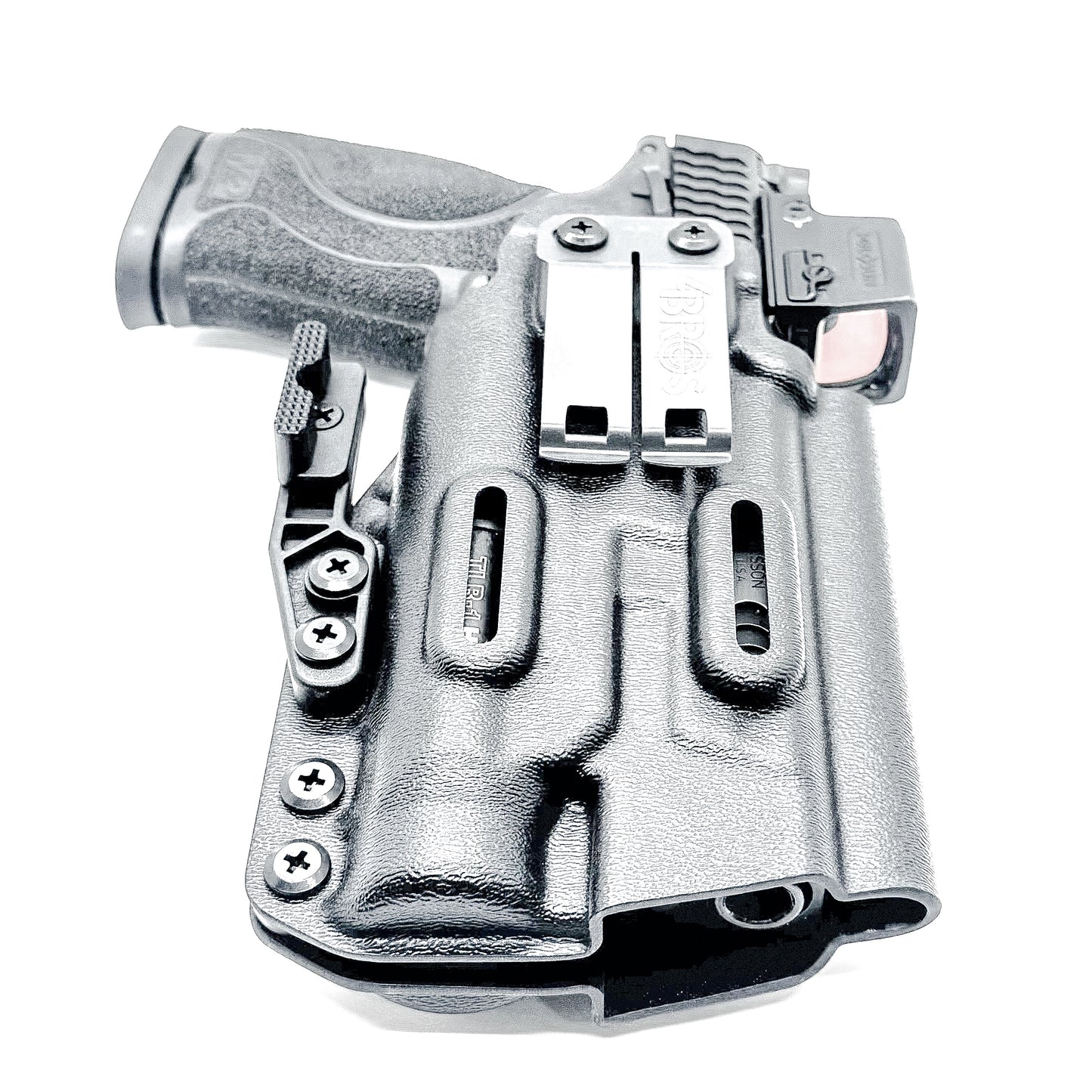 Smith & Wesson M&P 4 & 4.6 10MM M2.0 & TLR-1 HL Inside Waistband Holster in black with a DCC Monoblock and a modwing.