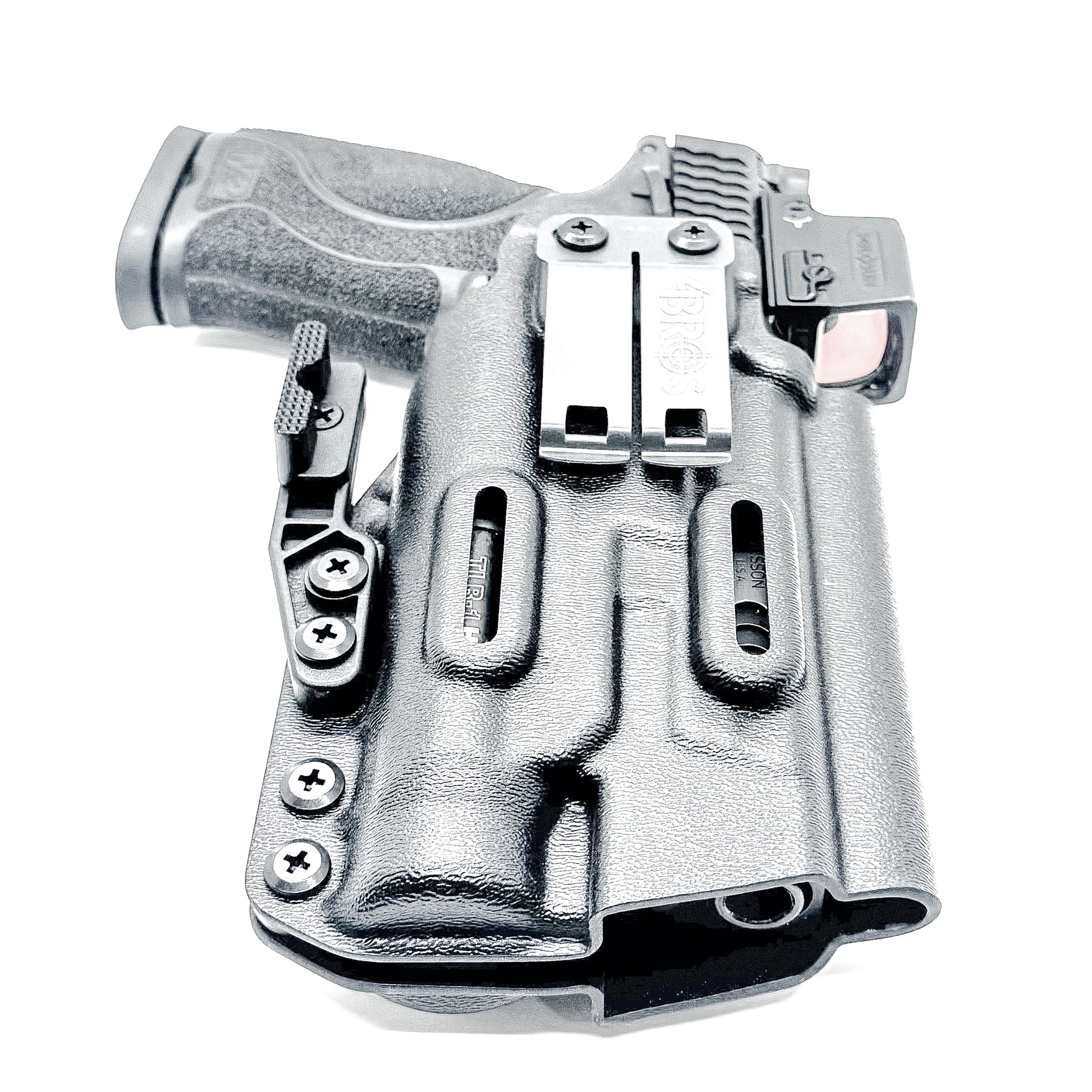 Smith & Wesson M&P 4 & 4.6 10MM M2.0 & TLR-1 HL Inside Waistband Holster in black with a DCC Monoblock and a modwing.