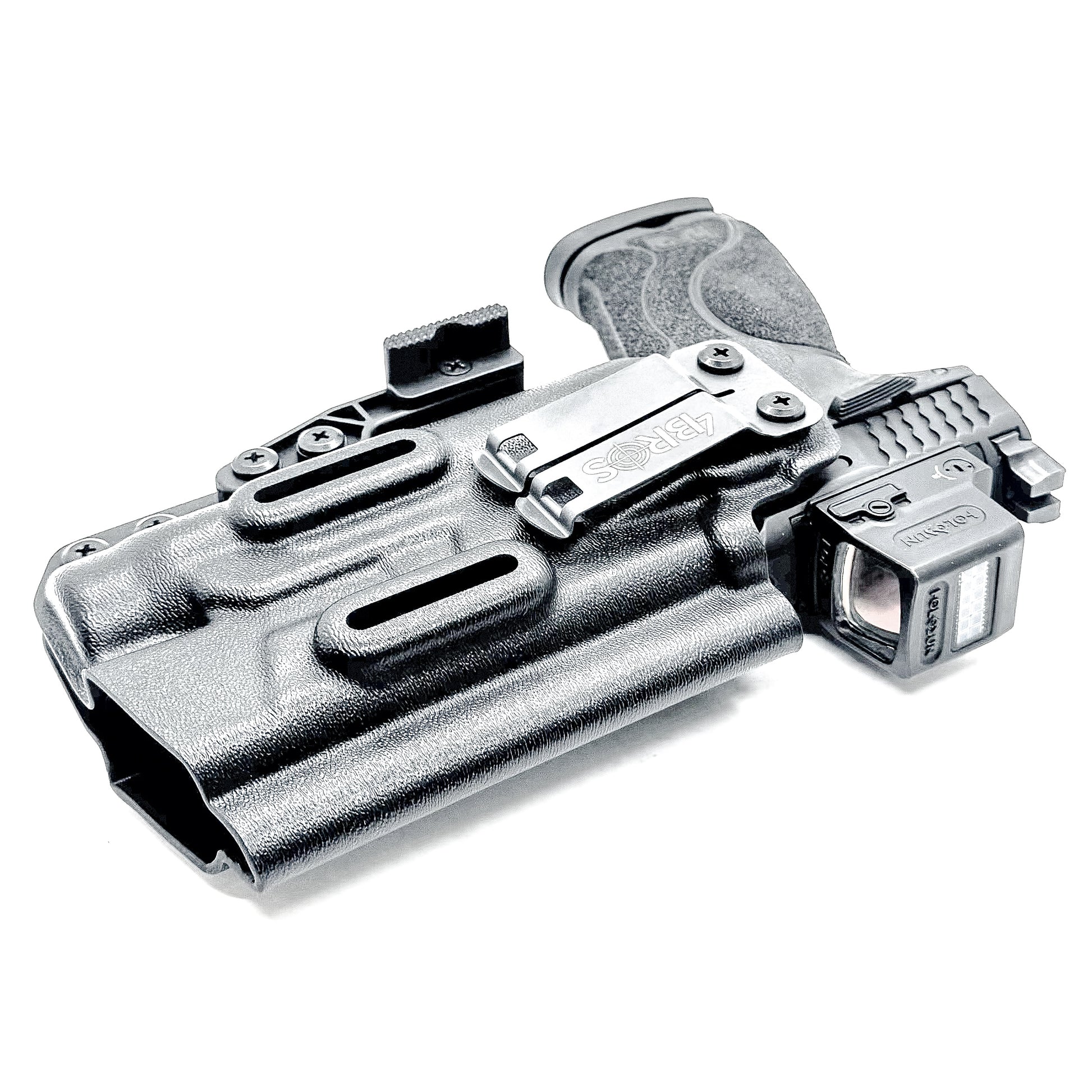 Smith & Wesson M&P 4 & 4.6 10MM M2.0 & TLR-1 HL Inside Waistband Holster in black with a DCC Monoblock and a modwing.